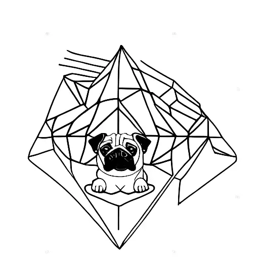 A Pug Sitting On Top Of A Giant Triangle While Listening To Music