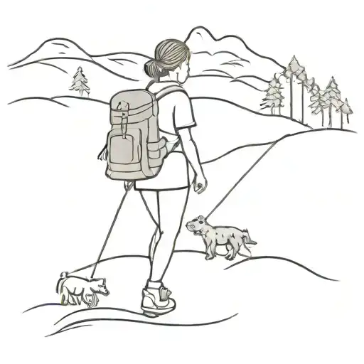 A Minimalist Silhouette Of A Housewife Hiking With Her Favorite Animal Companion