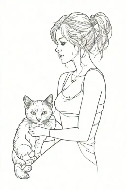 A Girl Without Her Cat Sitting Side By Side