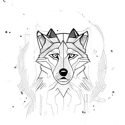 One Line Wolf With Blue Backstage