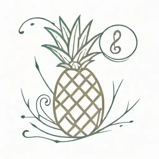A Minimalist Tattoo Of A Pineapple With Hidden Musical Notes And Religious Symbols