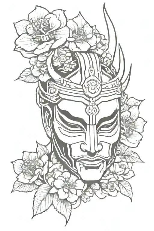 Samurai Mask With Flowers