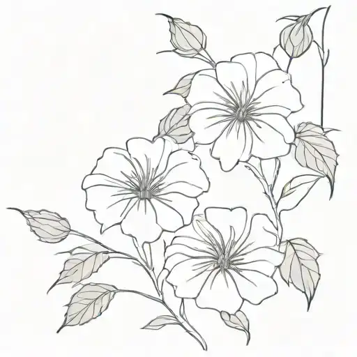 A Continuous Line Art Design Of Morning Glories And Asters Intertwined