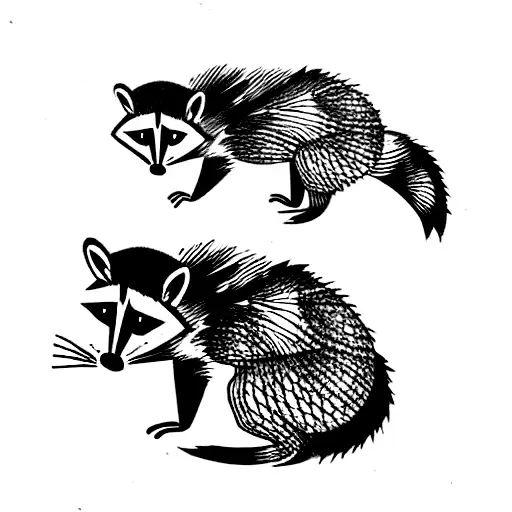 Racoon With 3 Baby Racoons