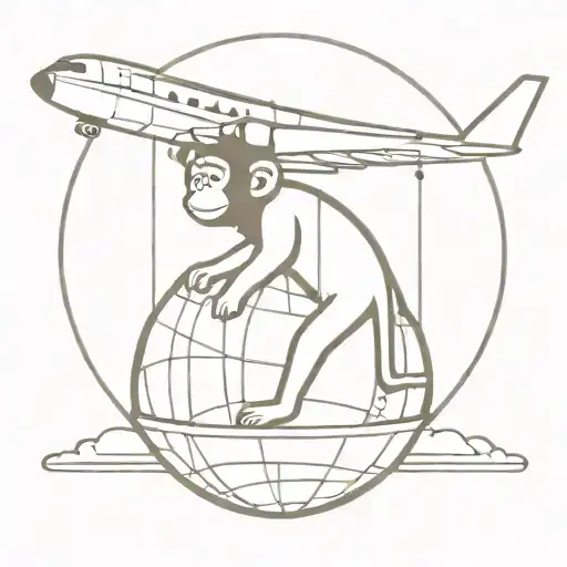 Monkey Hanging On A Globe And Showing Travel Through An Aeroplane