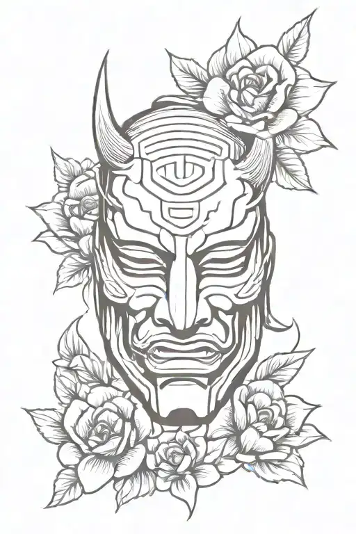 Samurai Mask With Flowers