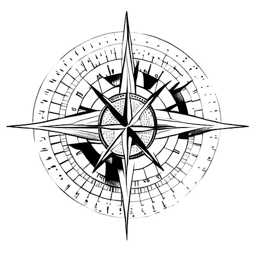 A Minimalist Tattoo Of A Compass With A Palm Tree And Mountains In The Background