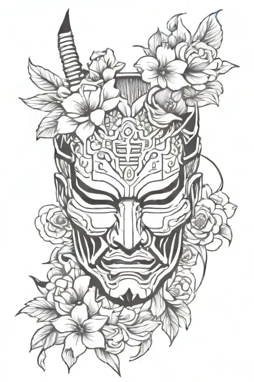 Samurai Mask With Flowers