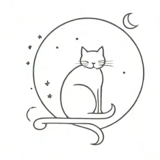 Cute Cat And Moon