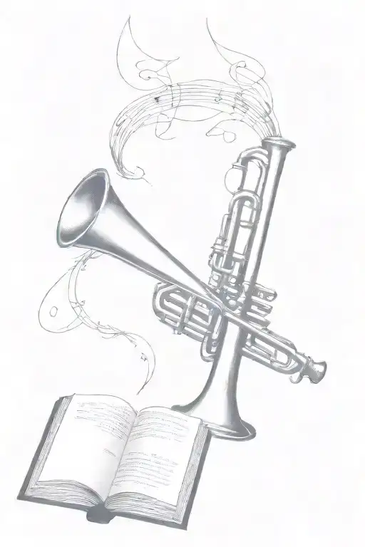 A Trumpet And A Book Merging Together To Create A Unique Design