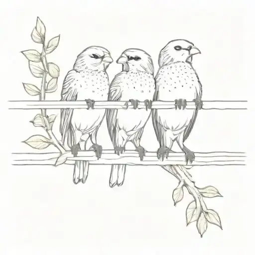 An Outline Of Three Little Canaries Perched On A Window Sill