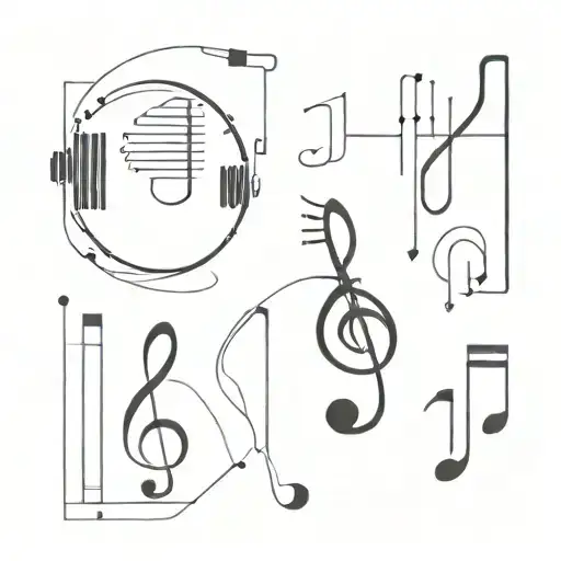 Linear Tattoo Design Combing Elemnts Of Music And Science