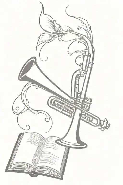 A Trumpet And A Book Merging Together To Create A Unique Design
