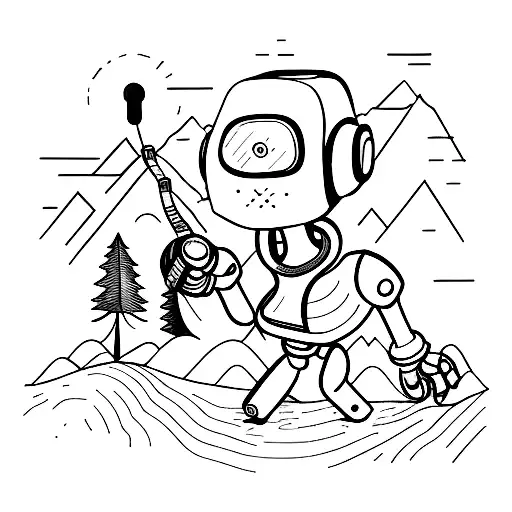 A Hiker Exploring A Mountain Path With A Robotic Companion