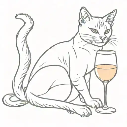 Silly Full Body Cat Laying Down With A Glass Of Prosecco In Hand