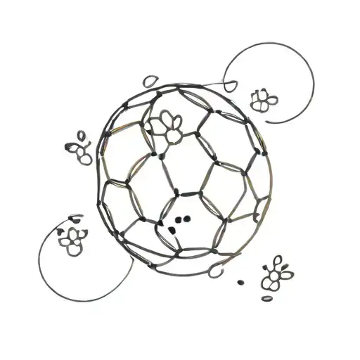 A Minimalist Tattoo Of A Soccer Ball With Animal Paw Prints Around It