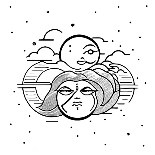 A Sun With A Male Face And A Moon With A Female Face