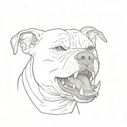 Pit Bull Growling Angry With Teeth Out Side View