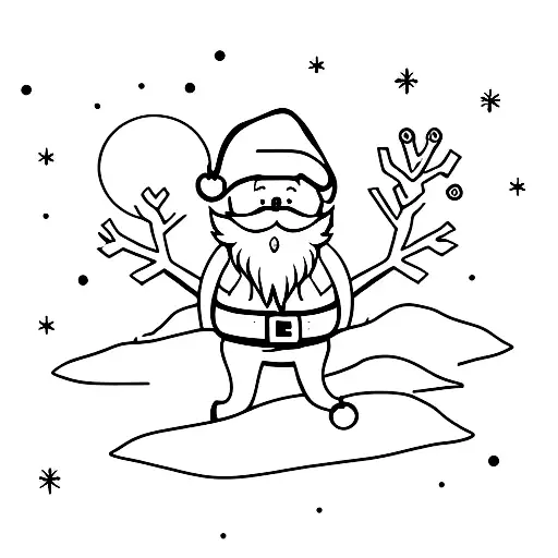 Santa Claus Flying Above Snowy Forest In Full Moon Night