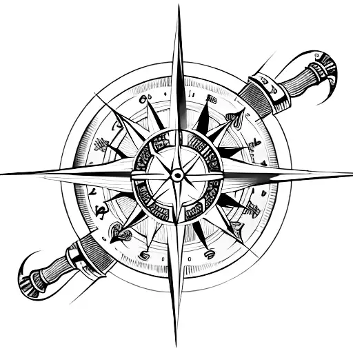 An Intricately Designed Compass With Viking Symbols And A Gun Barrel As The Needle