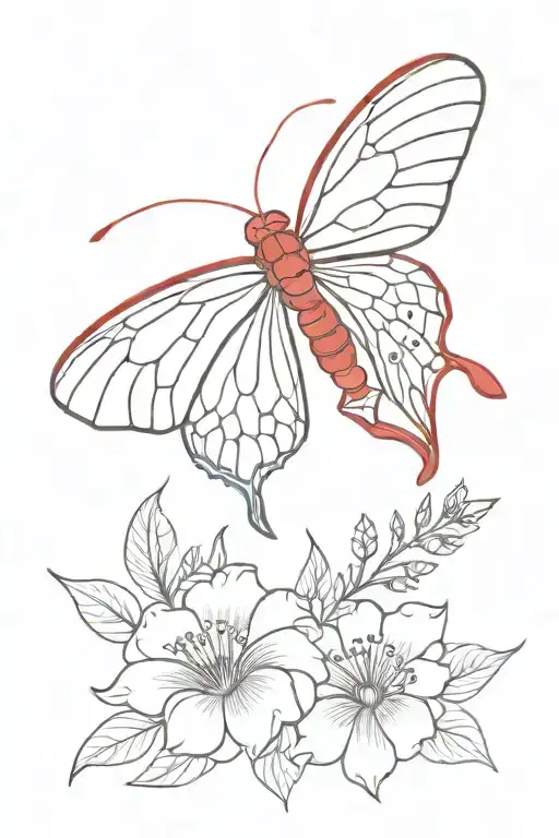 Red Moth With Flowers