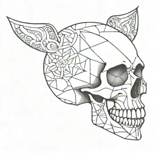 Create A Minimalist Tattoo Design Of A Skull Surrounded By Intricate Geometric Patterns