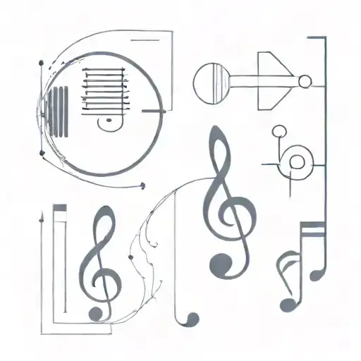 Linear Tattoo Design Combing Elemnts Of Music And Science