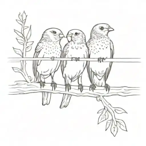 A Minimalist Design Of The Silhouettes Of Three Little Canaries Perched On A Window Sill