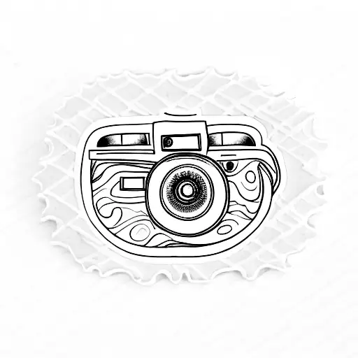 A Biscuit Shaped Like A Camera With A Travel-themed Background
