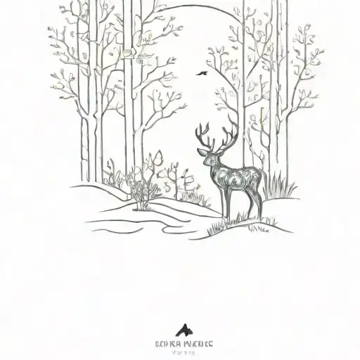 Deer And Hummingbird Walking Through A Forest Scene
