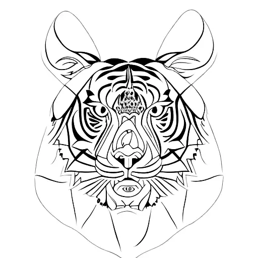 Full Body Bengal Tiger With Tribal Designs Around It
