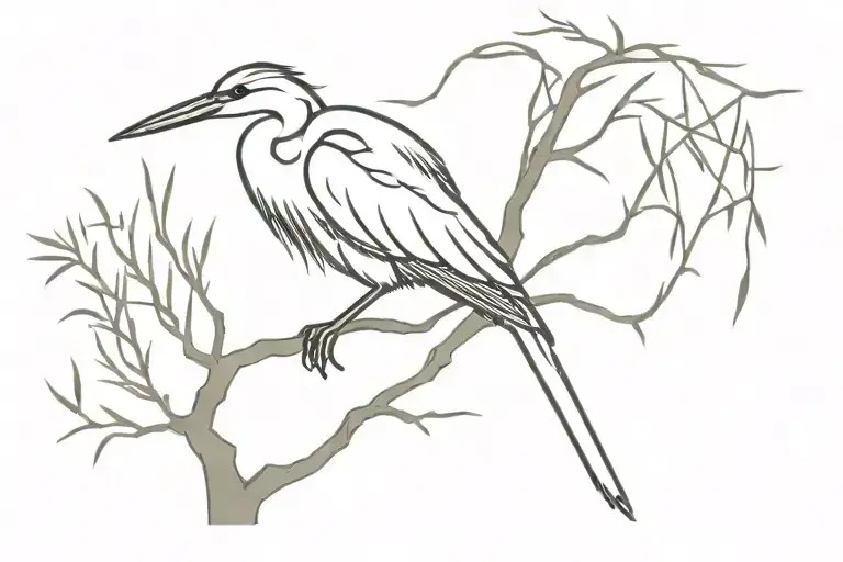 Heron And Willow Tree