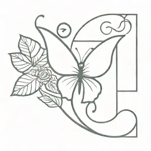 Small Butterfly With S Letter Combination And Complete Rose With Leaves And Heart Symbol
