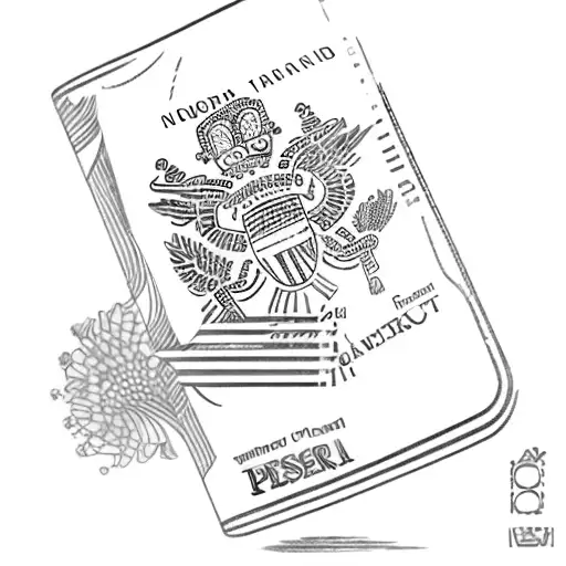 A Detailed Sketch Of A Passport Cover With Stamps From Different Countries