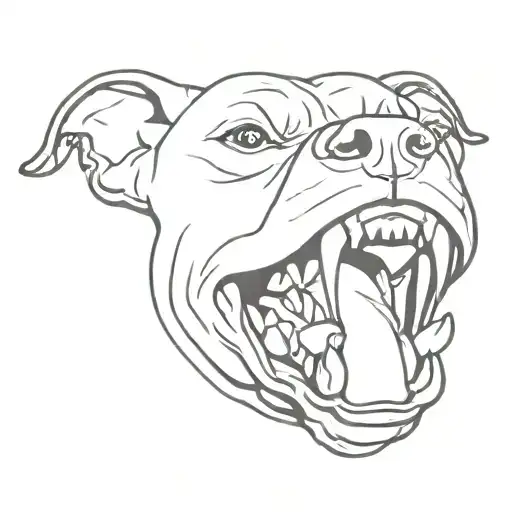 Pit Bull Growling Angry With Teeth Out Side View