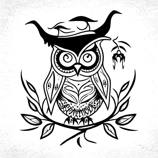 Witchy Owl With Spiritual Books And Floral Elements