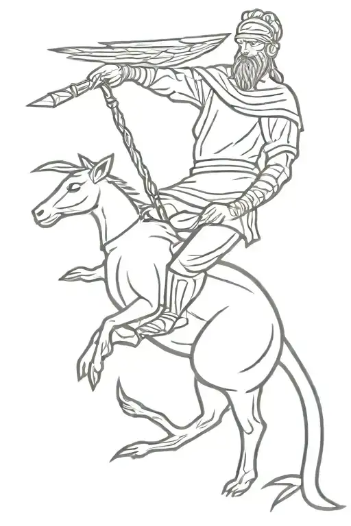 Viking Riding A Kangaroo With A Magpie On Left Shoulder And Crow On Right Shoulder