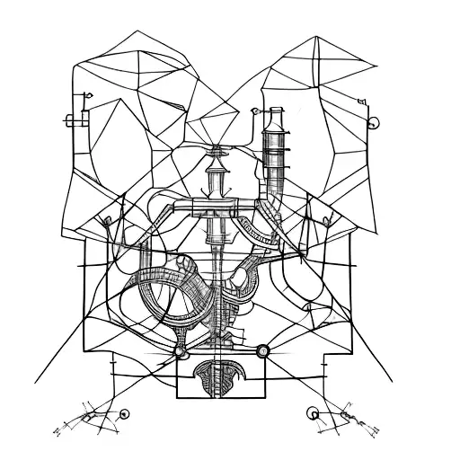 A Minimalist Tattoo Of A Delicate Engineering Blueprint With A Nature-inspired Background