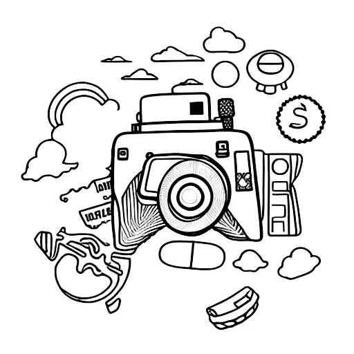 A Biscuit Shaped Like A Camera With A Travel-themed Background