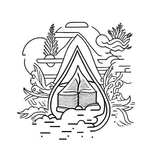 A Minimalist Tattoo Of A Book With A Serene Landscape As Its Cover