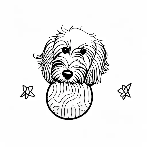 A Minimalist Tattoo Of A Cockapoo Dog With A Playful Expression