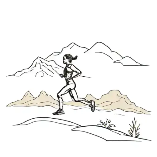 A Minimalist Tattoo Of A Silhouette Of A Runner With A Mountain Landscape In The Background