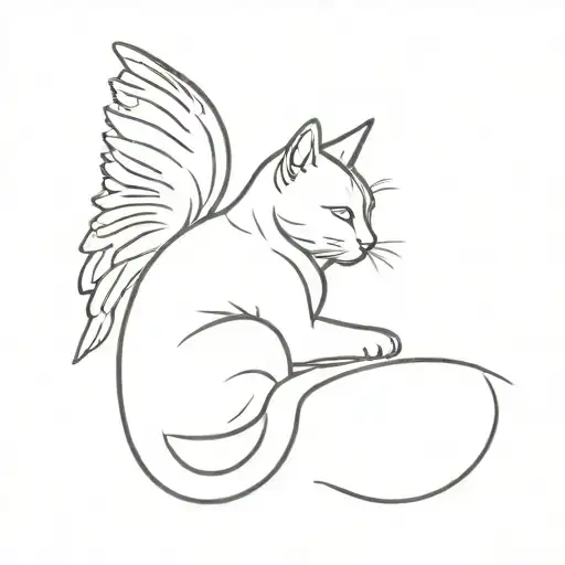 Cat With Angel Wings Laying Horizontally On Side View