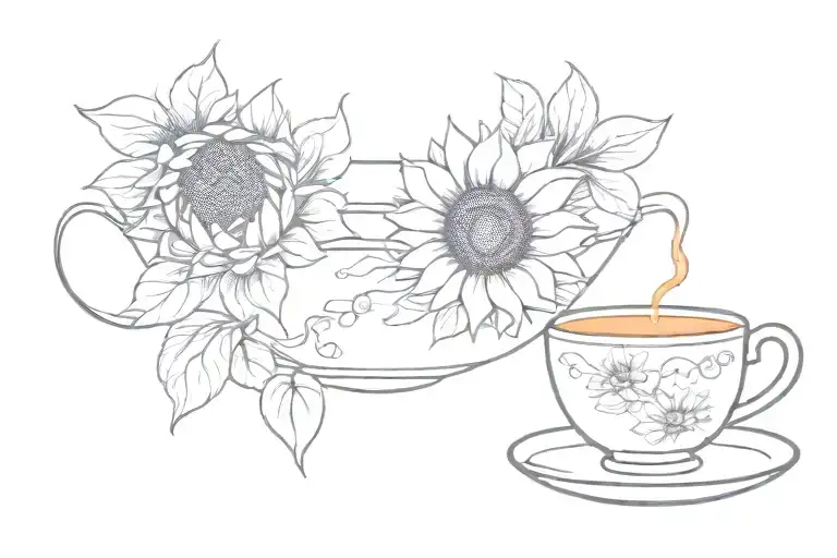 Sunflower And Tea Cup Overflowing