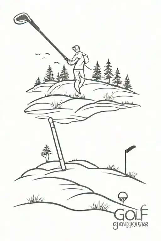 Golf Clubs Landscape Tattoo Featuring Characters Playing