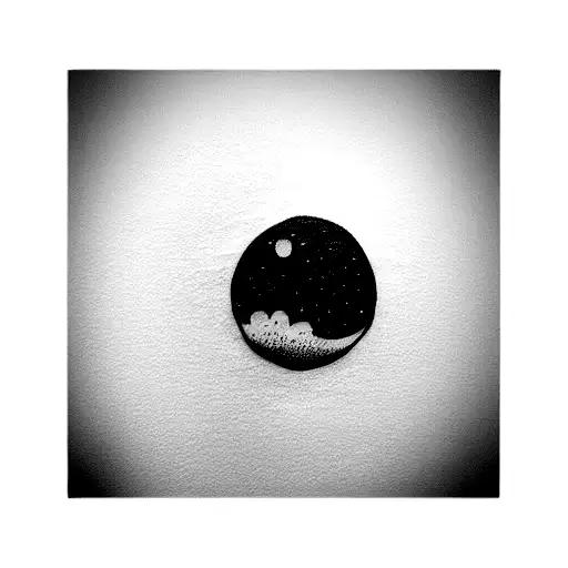 Create A Small Tattoo Idea With A Small Wave Followed By A Larger Wave With A Full Moon In The Sky