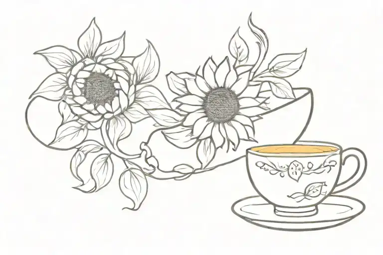 Sunflower And Tea Cup Overflowing