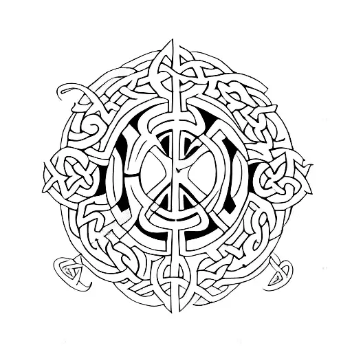 Celtic Peace Symbol With The Word Peace In Hebrew And Arabic