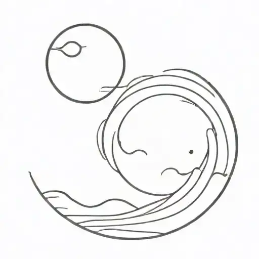 Sun Setting Over The Sea With Small Moon In The Background