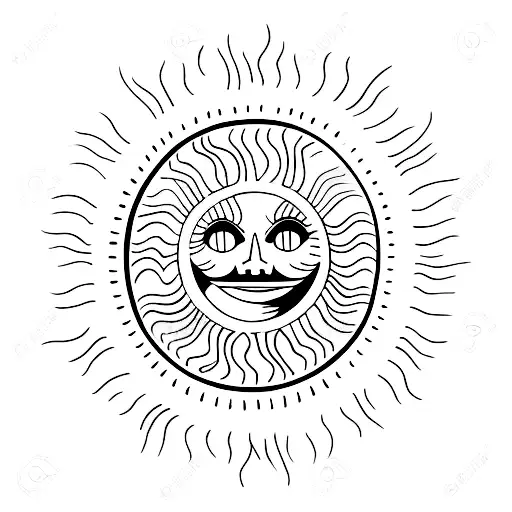 A Minimalist Tattoo Of A Smiling Sun Surrounded By Darkness